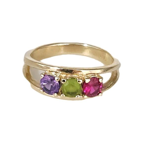 Stunning 14k Yellow Gold Colored Stones Ring Size 5.75 - Picture 2 of 12